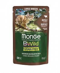 Monge Cat BWild Grain Free паучи для кошек крупных пород, из мяса буйвола с овощами 85 г