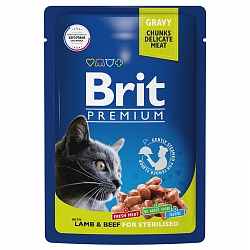 Влажный корм для стерилизованных кошек Brit Premium Ягненок и говядина в соусе, 85 г х 14 шт.