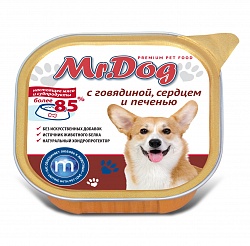 Консервы для собак Mr. Dog C говядиной, сердцем и печенью, ламистр 0,3 кг