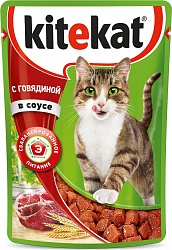 Консервы для кошек Kitekat Сочные кусочки с говядиной в соусе, 85 г х 28 штук
