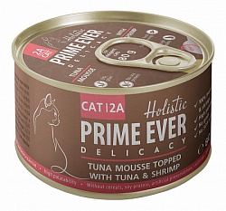 Влажный корм Prime Ever 2A Delicacy для кошек, Мусс тунец с креветками 80 г