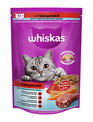 Сухой корм Whiskas для стерилизованных кошек, с говядиной и вкусными подушечками