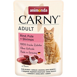 Влажный корм для взрослых кошек Animonda Carny Adult с говядиной, индейкой и креветками 85 г х 12 шт.