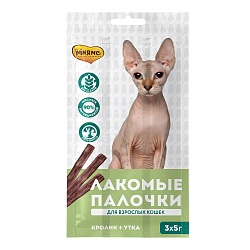 Лакомство для кошек Мнямс лакомые палочки с уткой и кроликом для кошек 13,5см, 3×5г