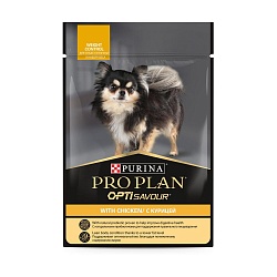 Влажный корм Pro Plan для собак склонных к набору веса мелких и карликовых пород c курицей, пауч 85 г х 26 шт.