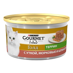 Консервы для кошек Gourmet Gold террин с уткой, морковью и шпинатом, кусочки в паштете 85 г х 24 шт.