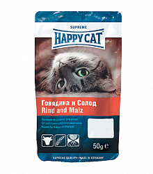 Лакомство для кошек Happy Cat лакомые подушечки с говядиной и солодом, 50 г
