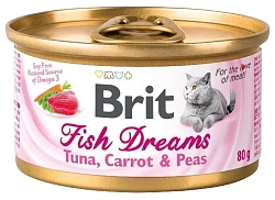 Консервы Brit Fish Dreams Tuna,Carrot & Pea корм для кошек с тунцом,морковью и горошком,упаковка 12*80г