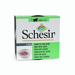 Консервы для кошек Schesir тунец с водорослями кусочки в желе, 85 г х 14 шт.