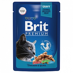 Влажный корм для кошек Brit Premium Цыпленок и перепелка в соусе, 85 г х 14 шт.