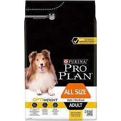 Сухой корм Pro Plan Light/Sterilised для склонных к избыточному весу и/или стерилизованных взрослых собак всех пород, с высоким содержанием курицы