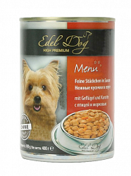 Консервы для взрослых собак Edel Dog с птицей и морковью