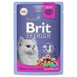 Влажный корм для стерилизованных кошек Brit Premium Индейка с сыром в желе, 85 г х 14 шт.
