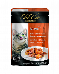 Влажный корм для кошек Edel Cat Птица и кролик, кусочки в желе 100 г х 20 шт.