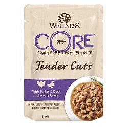Wellness Core Tender Cuts пауч для кошек нежные кусочки индейки и утки в пикантном соусе, 85 г