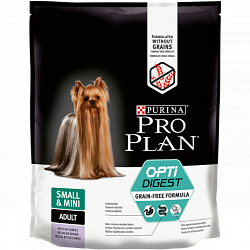 Сухой беззерновой корм для собак мелких и карликовых пород Pro Plan Optidigest Grain Free Formula для чувствительного пищеварения, индейка