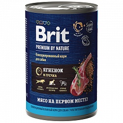 Консервы Brit Premium by Nature для взрослых собак с чувствительным пищеварением, ягненок с гречкой 410 г
