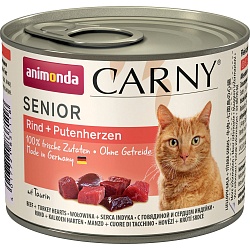 Влажный корм для пожилых кошек старше 7 лет Animonda Carny Senior с говядиной и сердцем индейки 200 г х 6 шт.