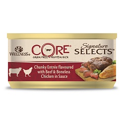 Консервы для кошек Wellness Core Signature Selects, аппетитные кусочки говядины и куриного филе в соусе, 79 г