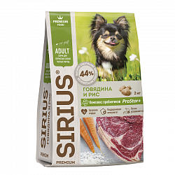 Сухой корм Sirius для взрослых собак мелких пород, говядина и рис