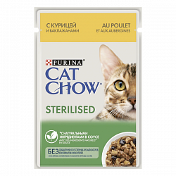 Влажный корм Purina Cat Chow для стерилизованных кошек и кастрированных котов, с курицей и баклажанами в соусе 26 шт. х 85 г
