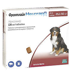 Таблетка жевательная от клещей и блох Merial Фронтлайн Нексгард для собак весом 25,1-50 кг, 136 мг
