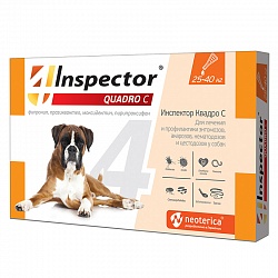 Капли для собак весом от 25 до 40 кг Inspector Quadro C от внешних и внутренних паразитов, 1 пипетка