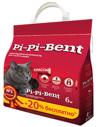 Комкующийся наполнитель для кошачьего туалета Pi-Pi-Bent Classic с бентонитовой глиной, 5 + 1 кг в подарок
