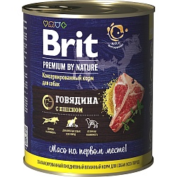Консервы для взрослых собак Brit Premium говядина с пшеном, 0,850 кг