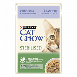Влажный корм Purina Cat Chow для стерилизованных кошек и кастрированных котов, с ягненком и зелёной фасолью в соусе 26 шт. х 85 г
