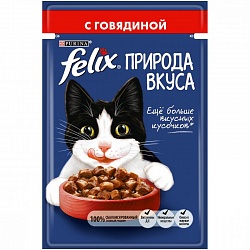 Влажный корм для взрослых кошек Purina Felix Природа вкуса с говядиной, 75 г х 26 шт.