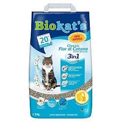 Комкующийся наполнитель для кошачьего туалета Biokat’s Classic fresh 3in1 Cotton Blossom "Фреш" с ароматом хлопка