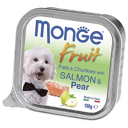 Консервы для взрослых собак Monge Dog Fruit с лососем и кусочками груши 0,1 кг 