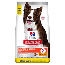 Сухой корм Hill's Science Plan Perfect Digestion для взрослых собак средних пород для поддержания здоровья пищеварения, с курицей и коричневым рисом
