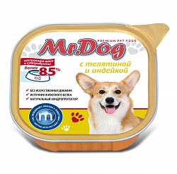 Консервы для собак Mr. Dog с телятиной и индейкой, ламистр 0,3 кг