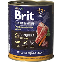 Консервы для взрослых собак Brit «Premium» с говядиной и печенью, 0,850 кг