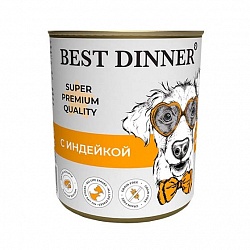 Консервы Best Dinner "Мясные деликатесы" для взрослых собак и щенков, Индейка 0,34 кг