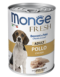 Консервы Monge Dog Fresh Chunks in Loaf Chicken Adult для взрослых собак, мясной рулет с курицей 0,4 кг