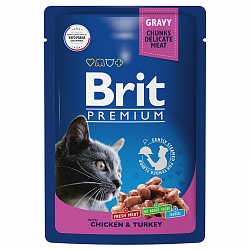 Влажный корм для кошек Brit Premium Chicken & Turkey Цыпленок и индейка, 85 г х 14 шт.