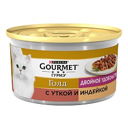 Консервы для кошек Gourmet Gold с уткой и индейкой кусочки в подливке 85 г х 24 шт.