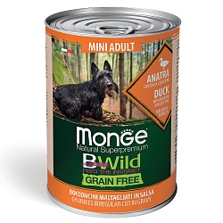 Беззерновые консервы для собак мелких пород Monge BWild Mini Adult Anatra с уткой, тыквой и кабачками 0,4 кг