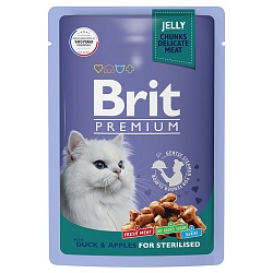 Влажный корм для стерилизованных кошек Brit Premium Утка с яблоками в желе, 85 г х 14 шт.