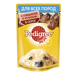 Влажный корм Pedigree для взрослых собак, с говядиной и ягненком 85 г х 28 шт.