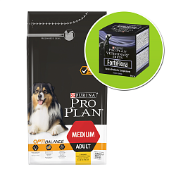 Сухой корм для взрослых собак Pro Plan Dog Medium Adult с курицей для средних пород, 14 кг+FortiFlora