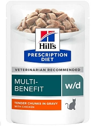 Влажный корм для кошек Hill's Prescription Diet w/d Multi-benefit при сахарном диабете,с курицей,упаковка 12шт х 85гр