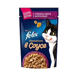 Влажный корм для кошек Felix Sensations в Удивительном соусе с уткой и морковью 85 г х 26 шт.