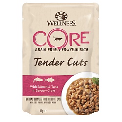Wellness Core Tender Cuts пауч для кошек нежные кусочки лосося и тунца в пикантном соусе, 85 г